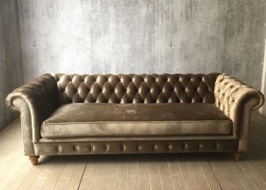 satın al Modern Gri Ezilmiş Kadife Kanepe Üç Kişilik / Kumaş Döşeme Kanepe Meşe Ahşap Çevrimiçi üretim