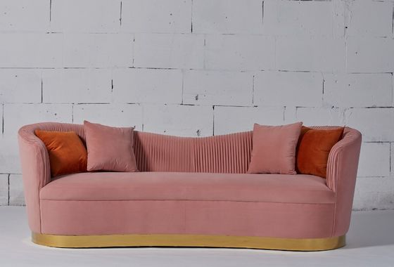 satın al Altın Paslanmaz Çelik Tabanlı Pembe Kadife Kumaş Oturma Odası Kanepe Çevrimiçi üretim