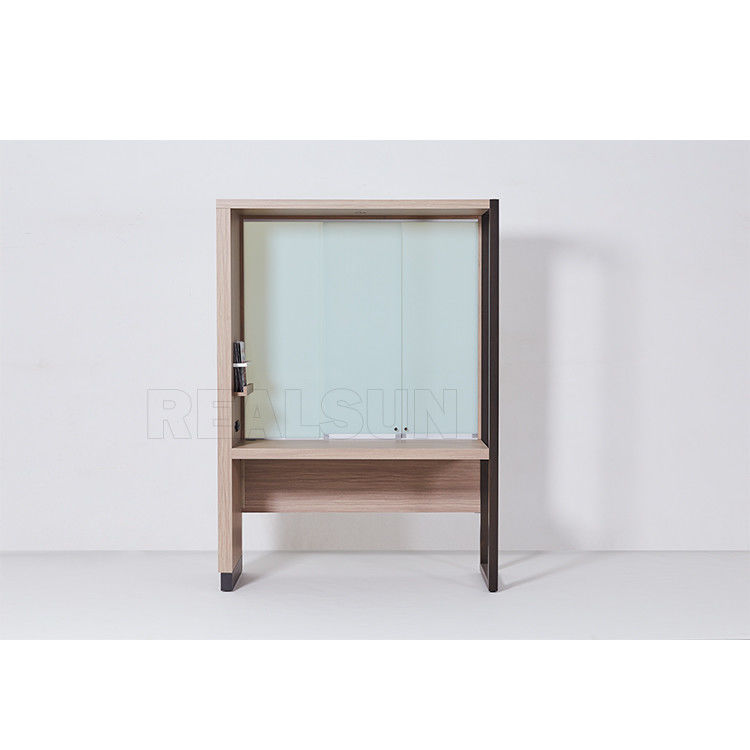 Metal Frame Feet Glass Wood Writing Desk Side Mounted Soft Closing With Drawers