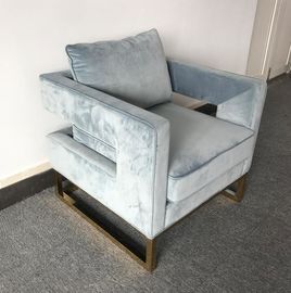 İyi bir fiyat. Altın Pirinç Metal Tabanlı Mavi Kadife Kumaş ve Şişme Yastık Oturma Odası Kanepeleri çevrimiçi