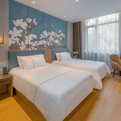 İyi bir fiyat. Masif Ahşap Koyu Sarı Kaplamalı İkiz Yataklı Lüks Otel Yatak Odası Mobilyaları çevrimiçi