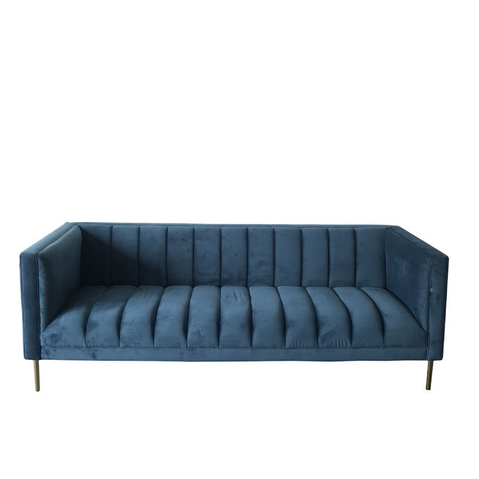 Mavi Kadife Tufted 3'lü Koltuk 221x76x78cm Salon Kanepe 0
