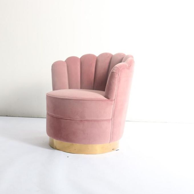 Altın SS Tabanlı Modern Çiçek Şekli W76cm Kadife Kumaş Koltuk 4