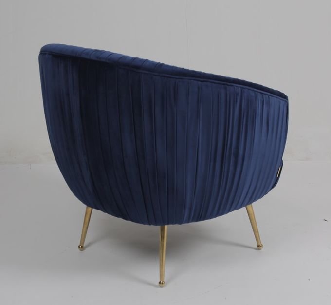 Paslanmaz Çelik Ayaklı Modern Mavi 88CM Kadife Kumaş Koltuk 3