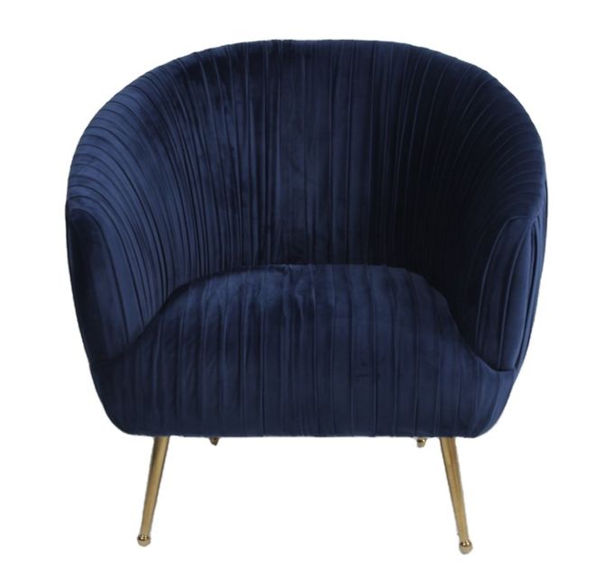 Paslanmaz Çelik Ayaklı Modern Mavi 88CM Kadife Kumaş Koltuk 1