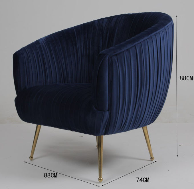 Paslanmaz Çelik Ayaklı Modern Mavi 88CM Kadife Kumaş Koltuk 0