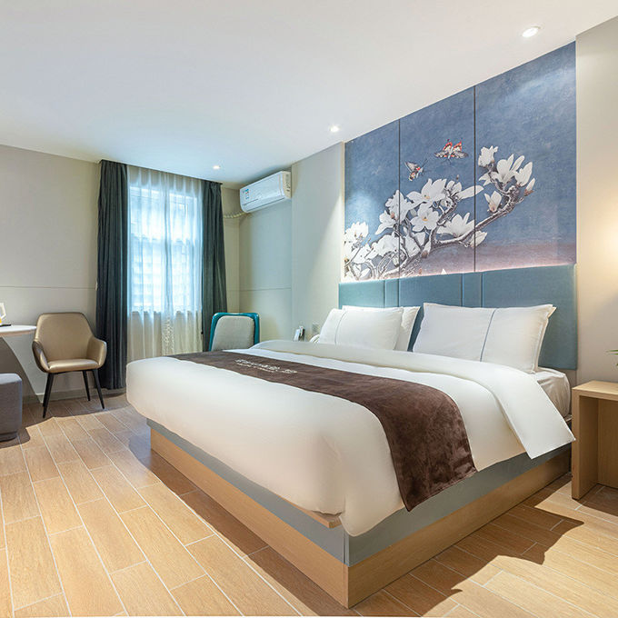 Masif Ahşap Koyu Sarı Kaplamalı İkiz Yataklı Lüks Otel Yatak Odası Mobilyaları 0